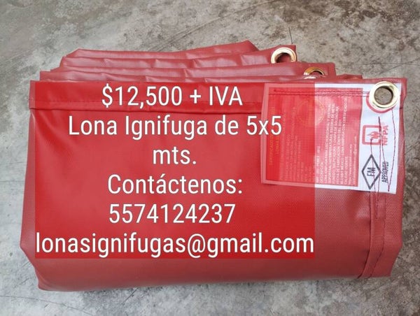 Lona Ignifuga de 5x5 metros - grado 1 - para uso vertical - color rojo