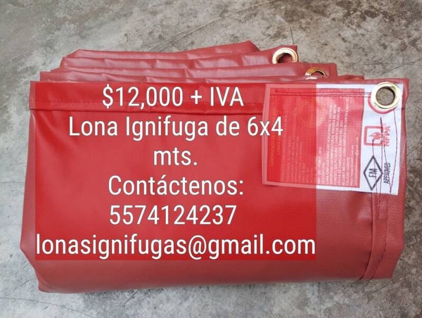 Lona Ignifuga de 6x4 metros - grado 1 - para uso vertical - color rojo