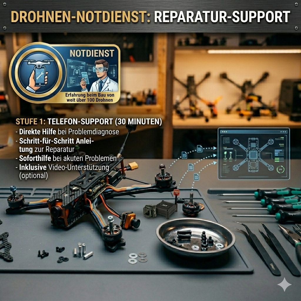 FPV Drohnen-Notdienst: 30 Min. Live-Support (Telefon & Remote)