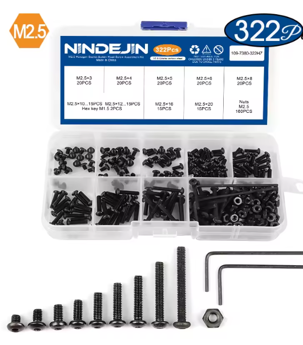 M2.5 Edelstahl-Innensechskant-Linsenkopfschrauben mit Muttern – Kohlenstoffstahl,  Inbus-Rundkopfschrauben-Set - NINDEJIN