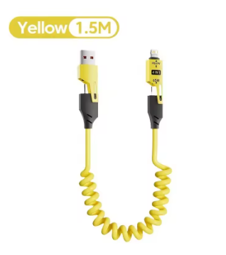 4-in-1 65W Federspiral Kurz-Datenkabel 6A USB Type-C Teleskop Schnellladekabel