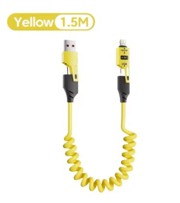 4-in-1 65W Federspiral Kurz-Datenkabel 6A USB Type-C Teleskop Schnellladekabel