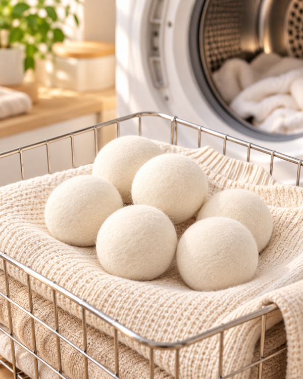 Bile Simple din Lână Naturală pentru Uscătorul de Rufe (Set de 6)