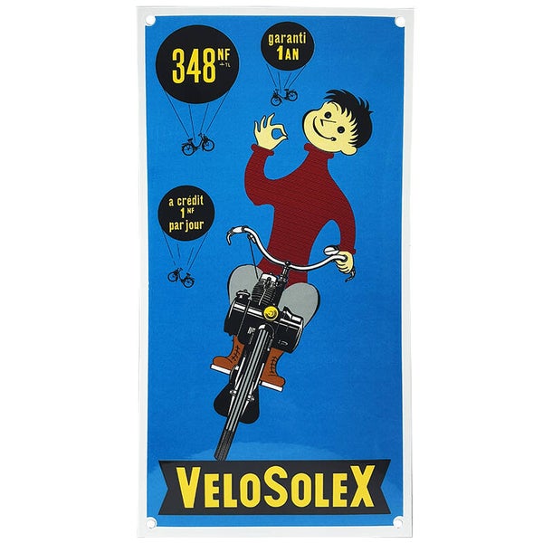 Plaque émaillée bombée "VELOSOLEX 348fr bleu"