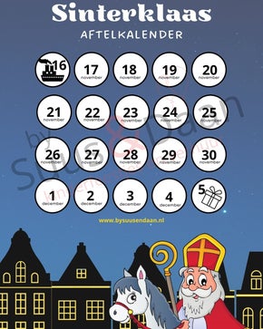 sinterklaas aftelkalender in kleur en zwart wit