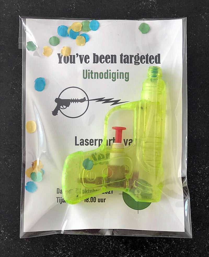 uitnodiging lasergame feestje