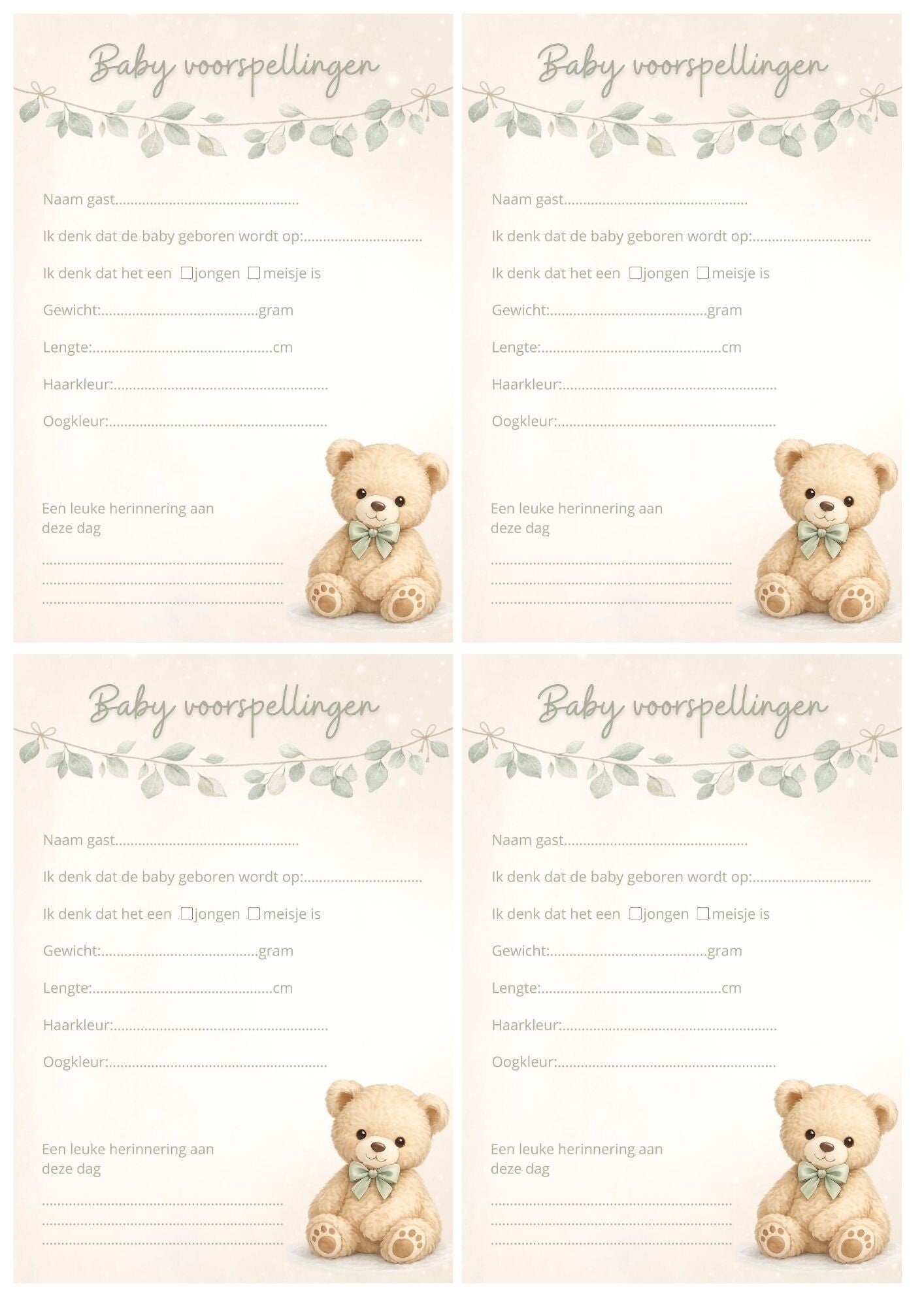 printable babyshower| baby voorspellingen