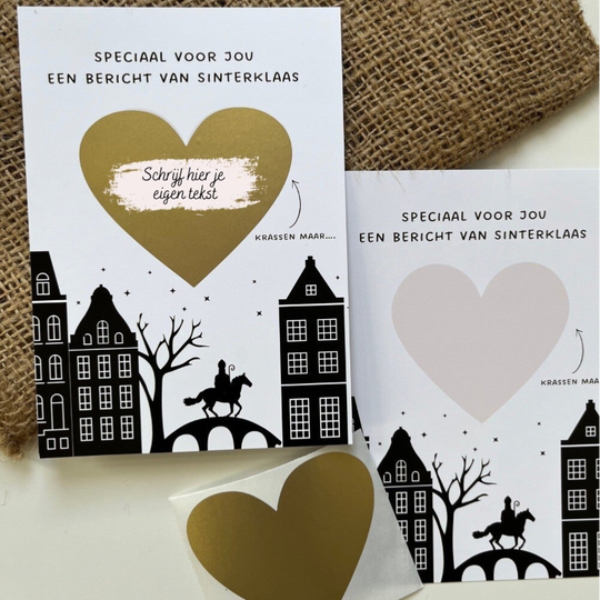Schoencadeautje, kraskaart met boodschap van Sinterklaas