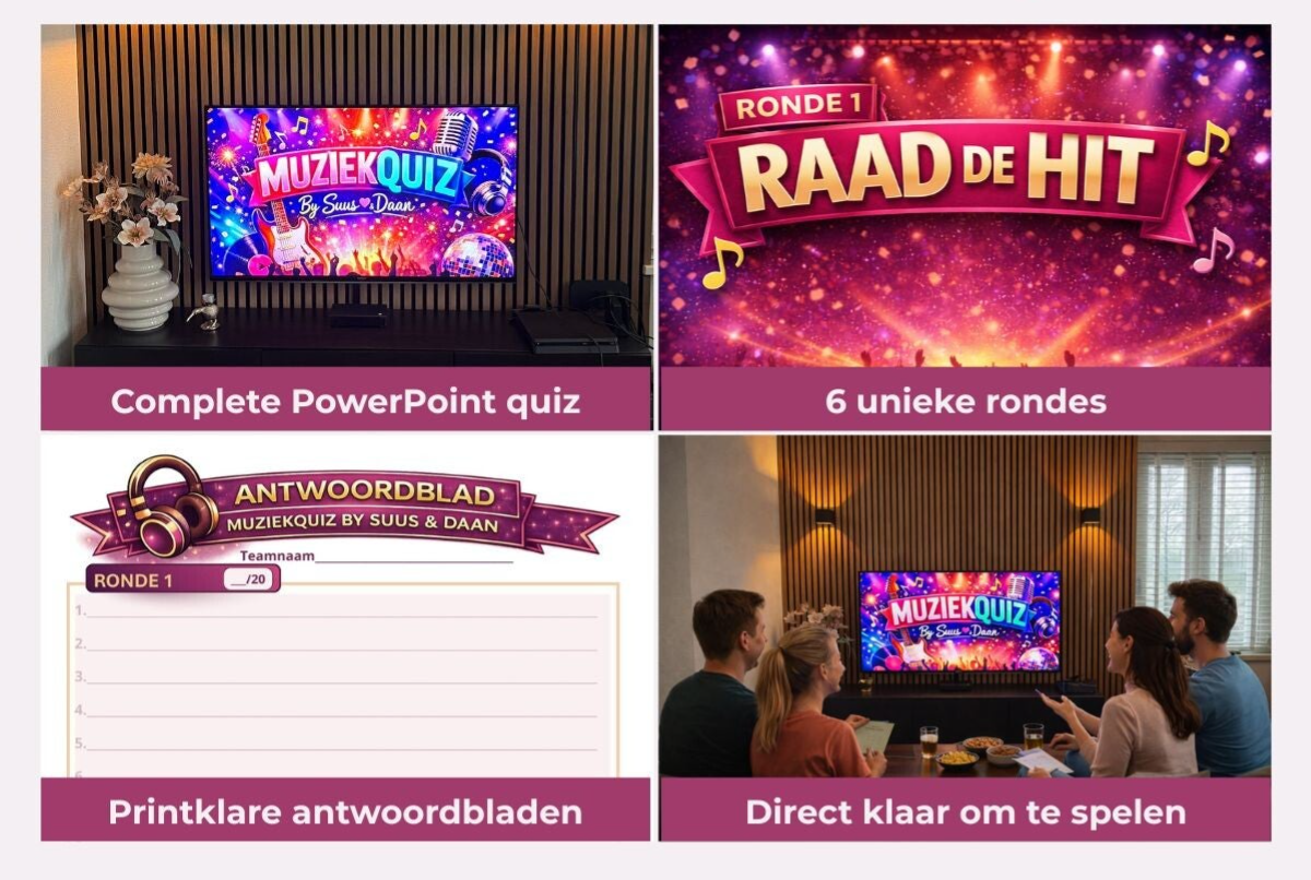 Muziekquiz met powerpoint en antwiirdbladen