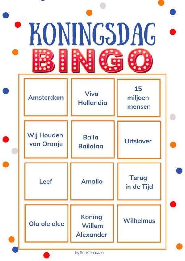 Koningsdag Muziekbingo – Printbare bingo voor het hele gezin