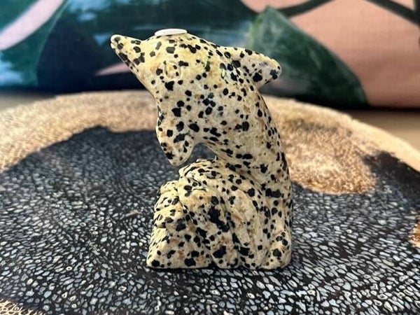 Dalmatiër Jaspis Dolfijn 4 - 5.3 x 2.9 x 6.2 cm - 88 gram