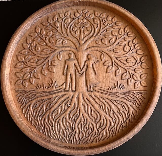 TREE OF LIFE – LEMURIA STAMBOOM BORD – EENHEID nr 1 – BEUKENHOUT Ø 26 cm en 17 mm dik