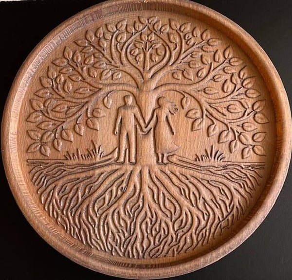 TREE OF LIFE – LEMURIA STAMBOOM BORD – EENHEID nr 1 – BEUKENHOUT Ø 26 cm en 17 mm dik