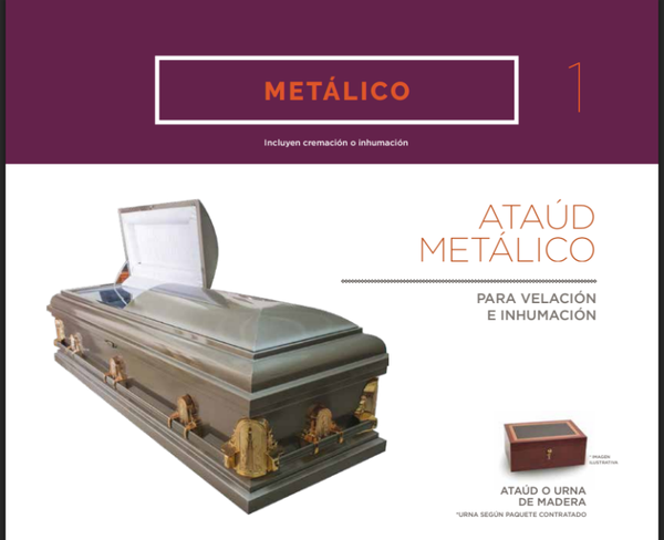 SERVICIO DE VELACION CON ATAUD METALICO DE LUJO- DE CONTADO
