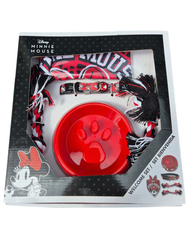 Minnie mouse 5 delige huisdieren set halsband voerbak
