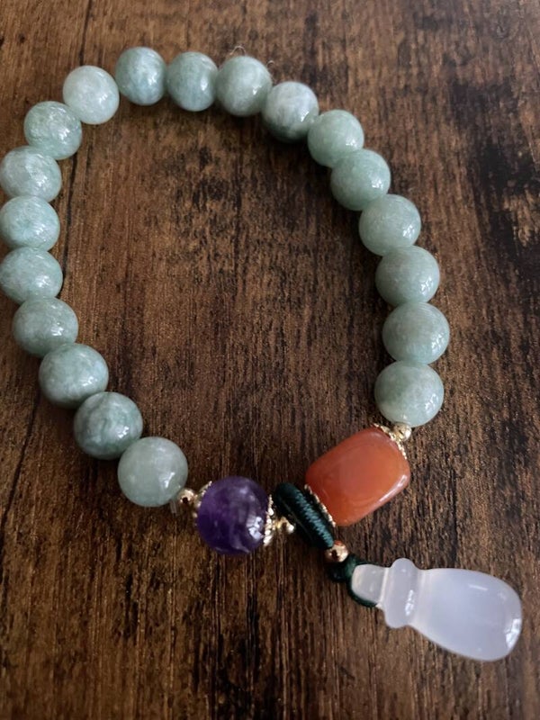 Armband Groene Jade calcedoon lotus hanger