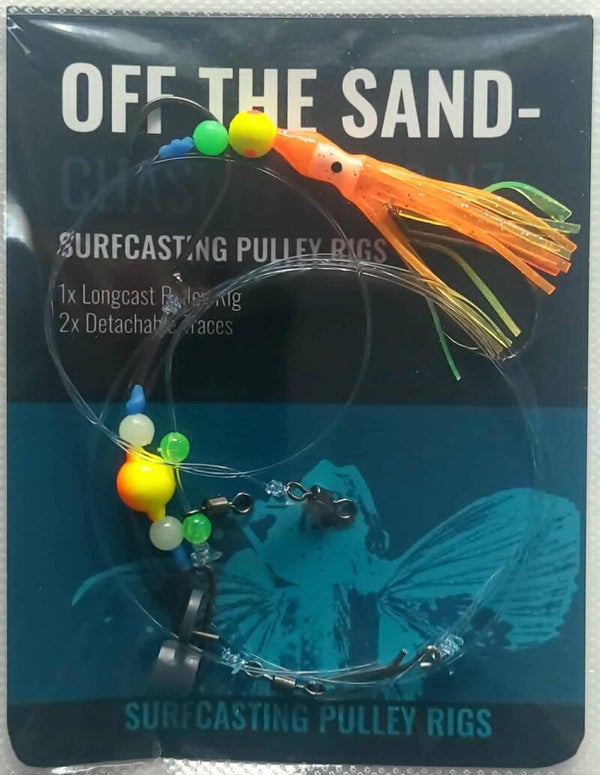 Chasing Tides Pully Rig x 2 Traces. (Orange & Yellow Octopus Lumo Skirt)