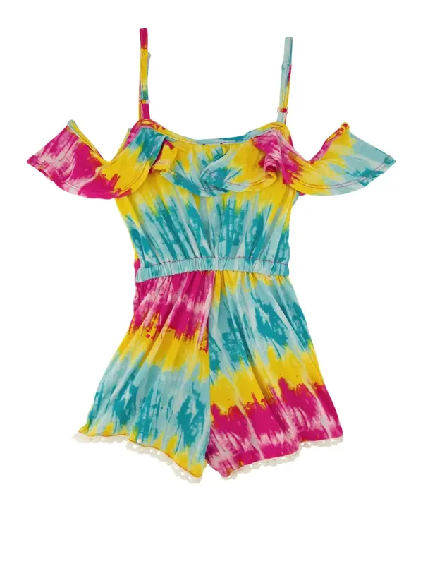 Girls Patterned Cold Shoulder Mini Romper
