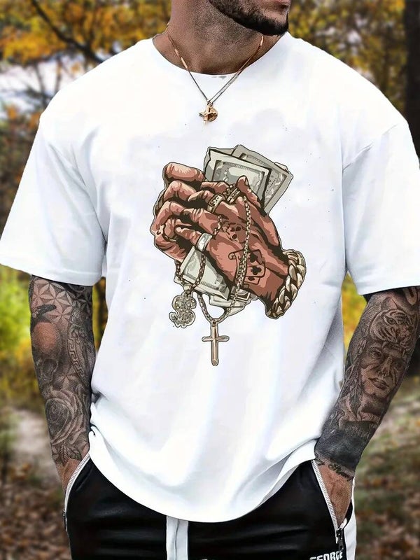 Men's T-shirt w Hands Money Print