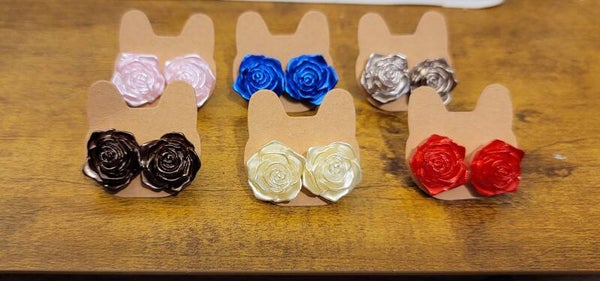 Handmade Satin-Finish Rose Stud Earrings