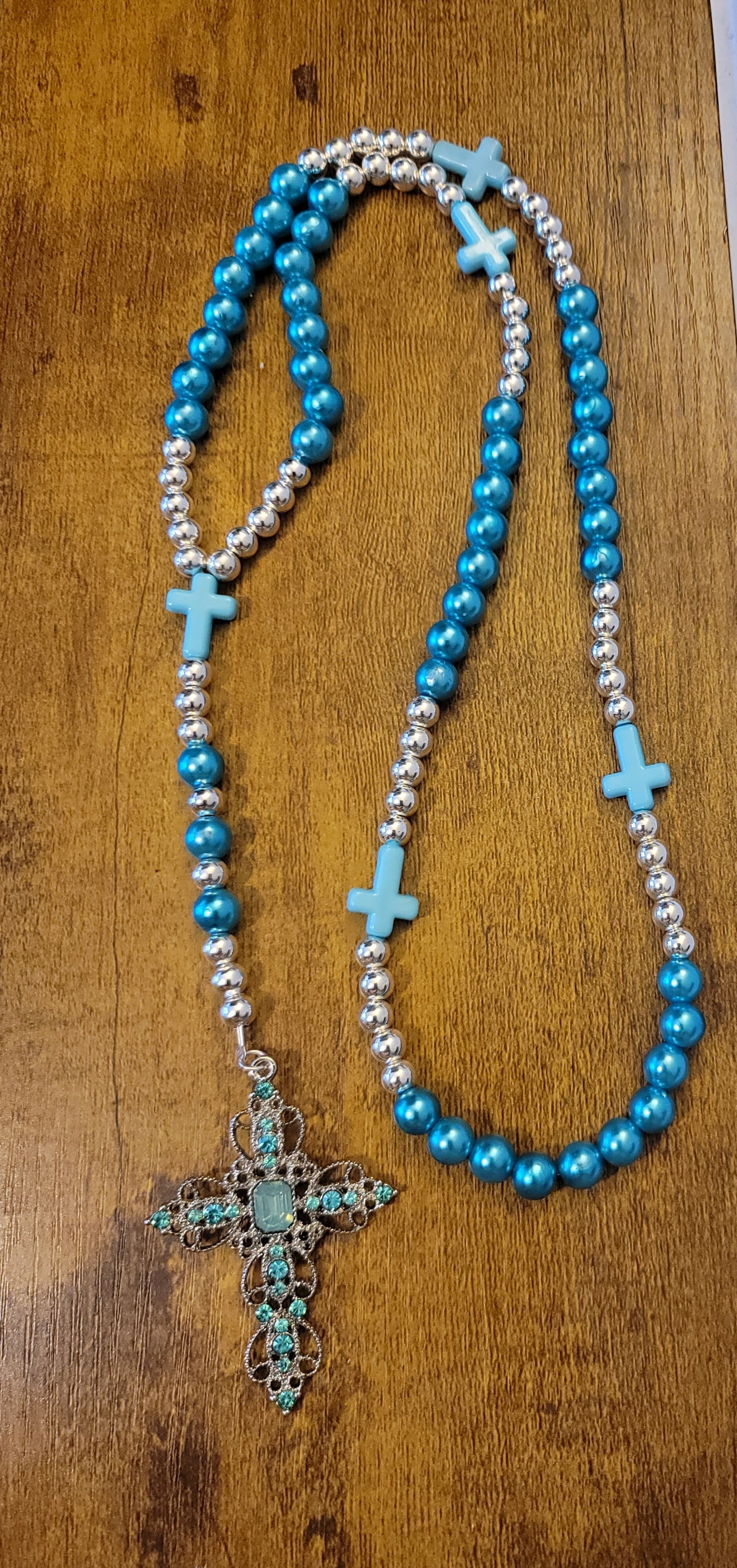 Rosary-Style Beaded Necklace – Cross & Religious Charms