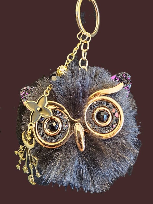 Glam Owl Pom-Pom Bag Charm Keychain