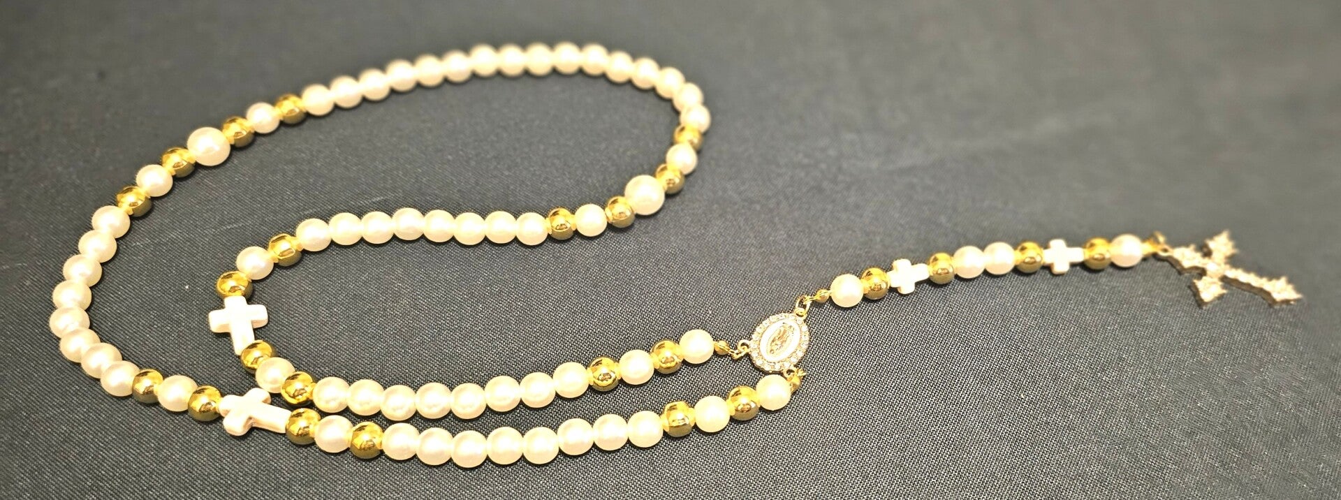 Rosary-Style Beaded Necklace – Cross & Religious Charms