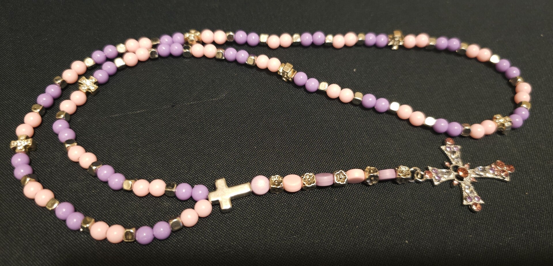 Rosary-Style Beaded Necklace – Cross & Religious Charms