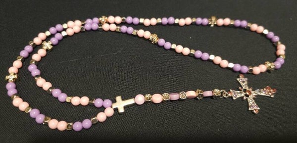Rosary-Style Beaded Necklace – Cross & Religious Charms