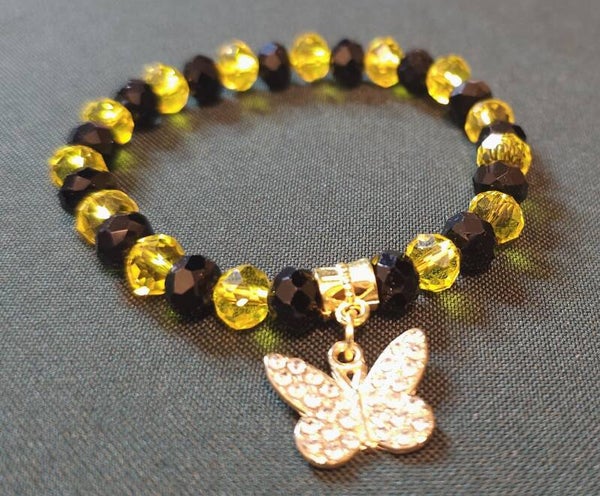 Handcrafted Beaded Stretch Bracelet with Charm