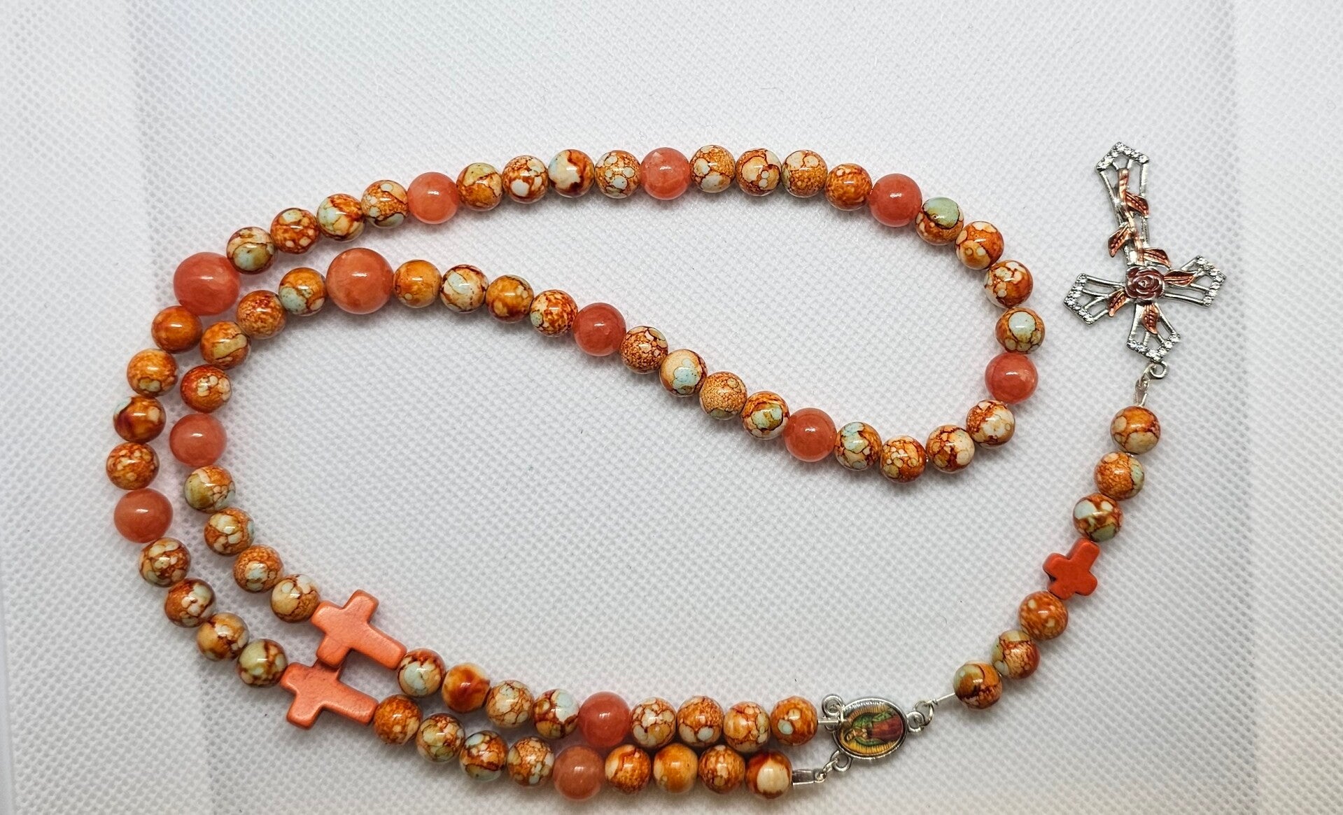 Rosary-Style Beaded Necklace – Cross & Religious Charms