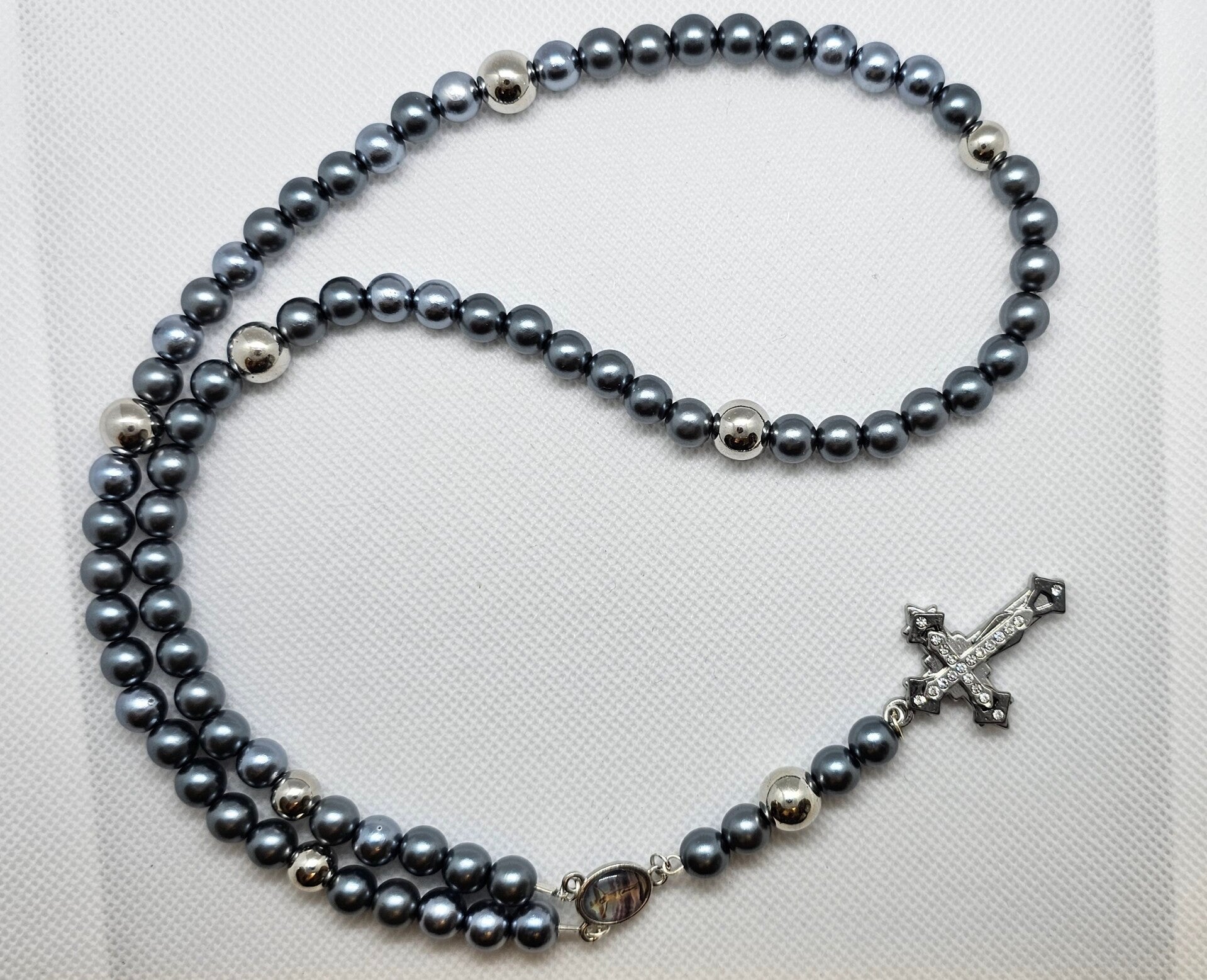 Rosary-Style Beaded Necklace – Cross & Religious Charms