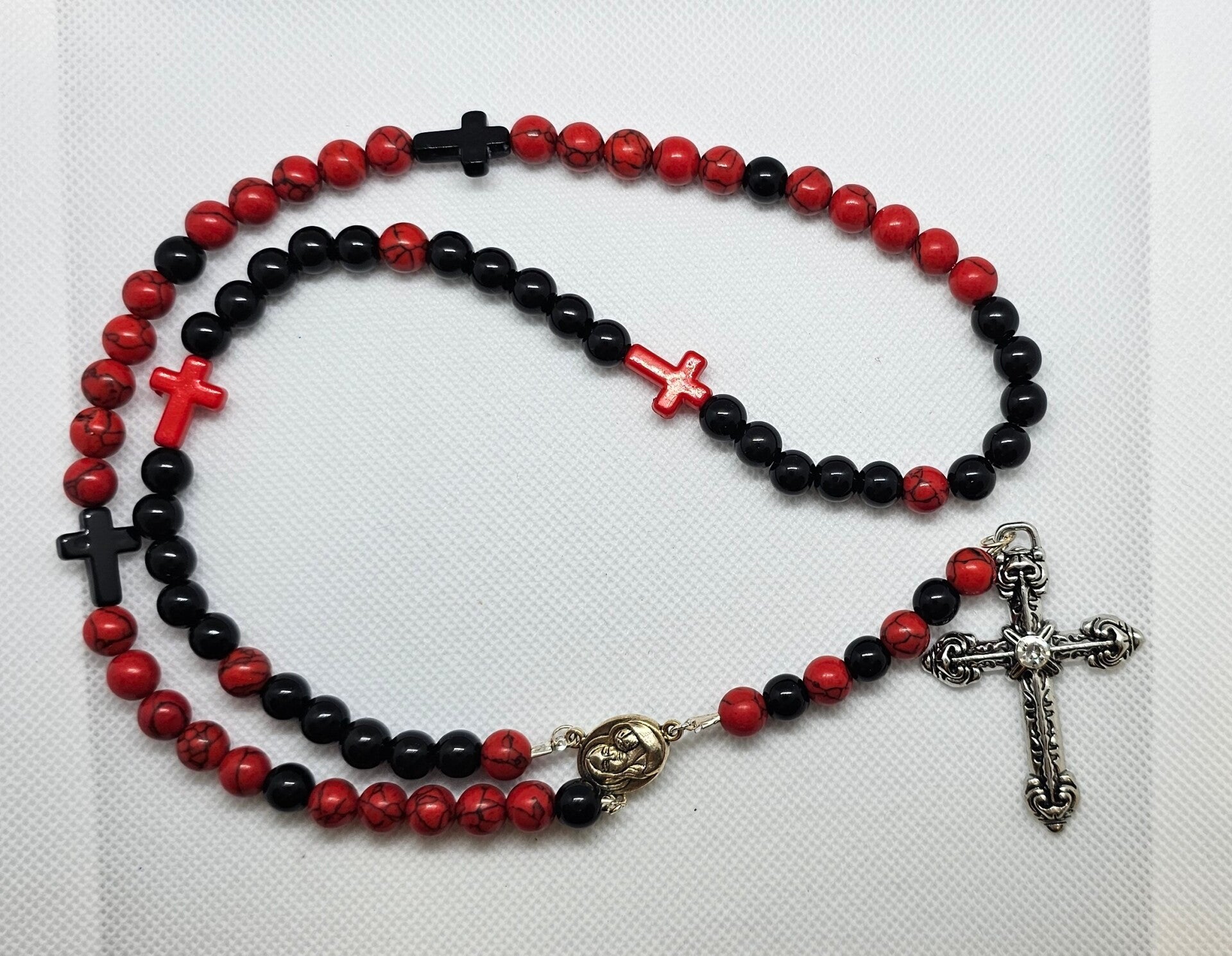 Rosary-Style Beaded Necklace – Cross & Religious Charms