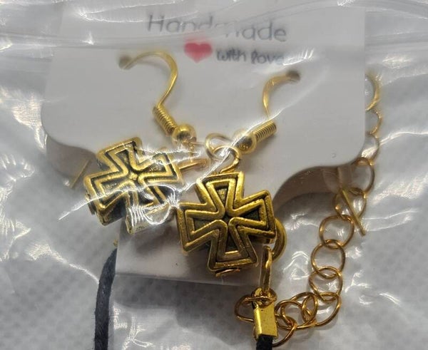 Cross Charm & Bead Cord Necklace Set