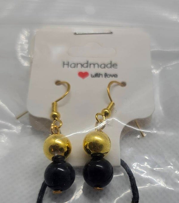 Gold & Black Bead Cord Necklace Set