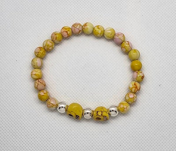 Handcrafted Skull & Beaded Stretch Bracelet