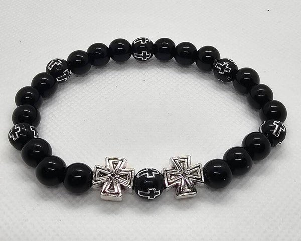 Handcrafted Dual Cross Crackle Bead Stretch Bracelet