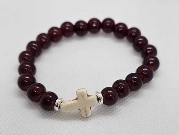 Girls' Handcrafted Cross Beaded Stretch Bracelet