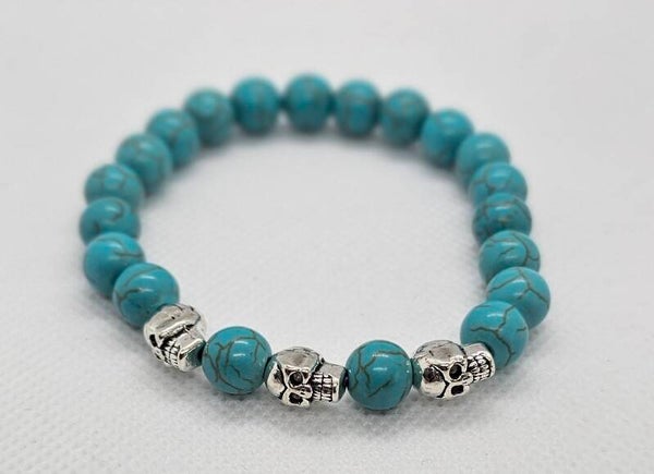 Handcrafted Skull & Beaded Stretch Bracelet