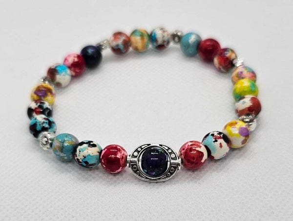 Handcrafted Beaded Stretch Bracelet with Unique Charm