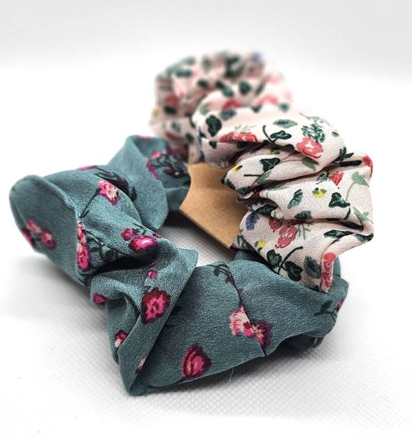 Floral Print Fabric Scrunchie Set