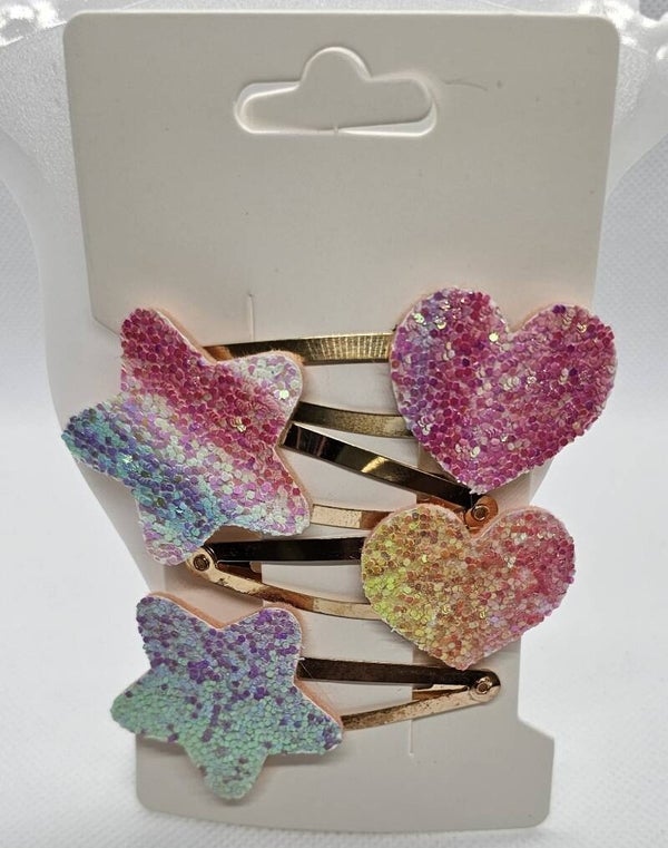 Glitter Heart & Star Snap Hair Clips (Assorted Set)