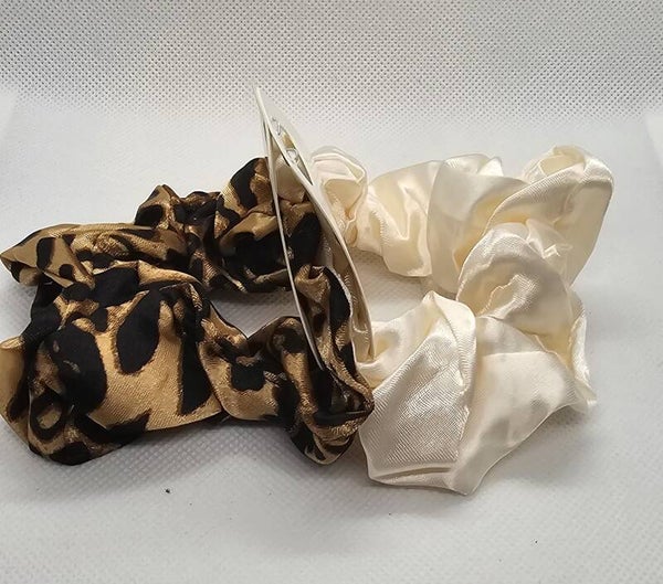 Satin Scrunchie Set – Solid & Animal Print Duo