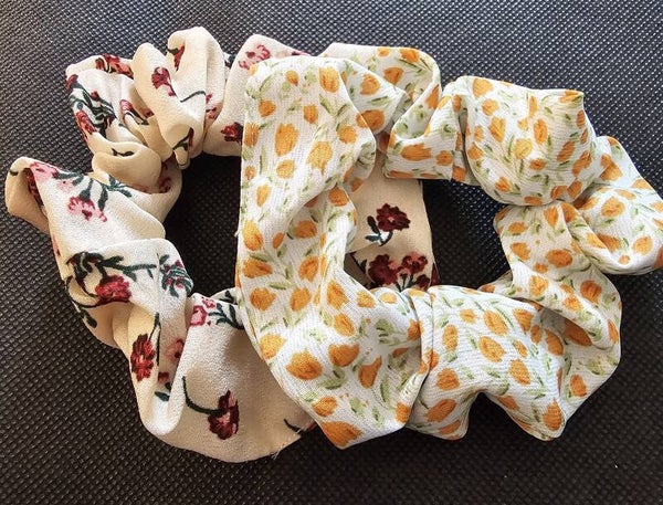 Floral Print Fabric Scrunchie Set