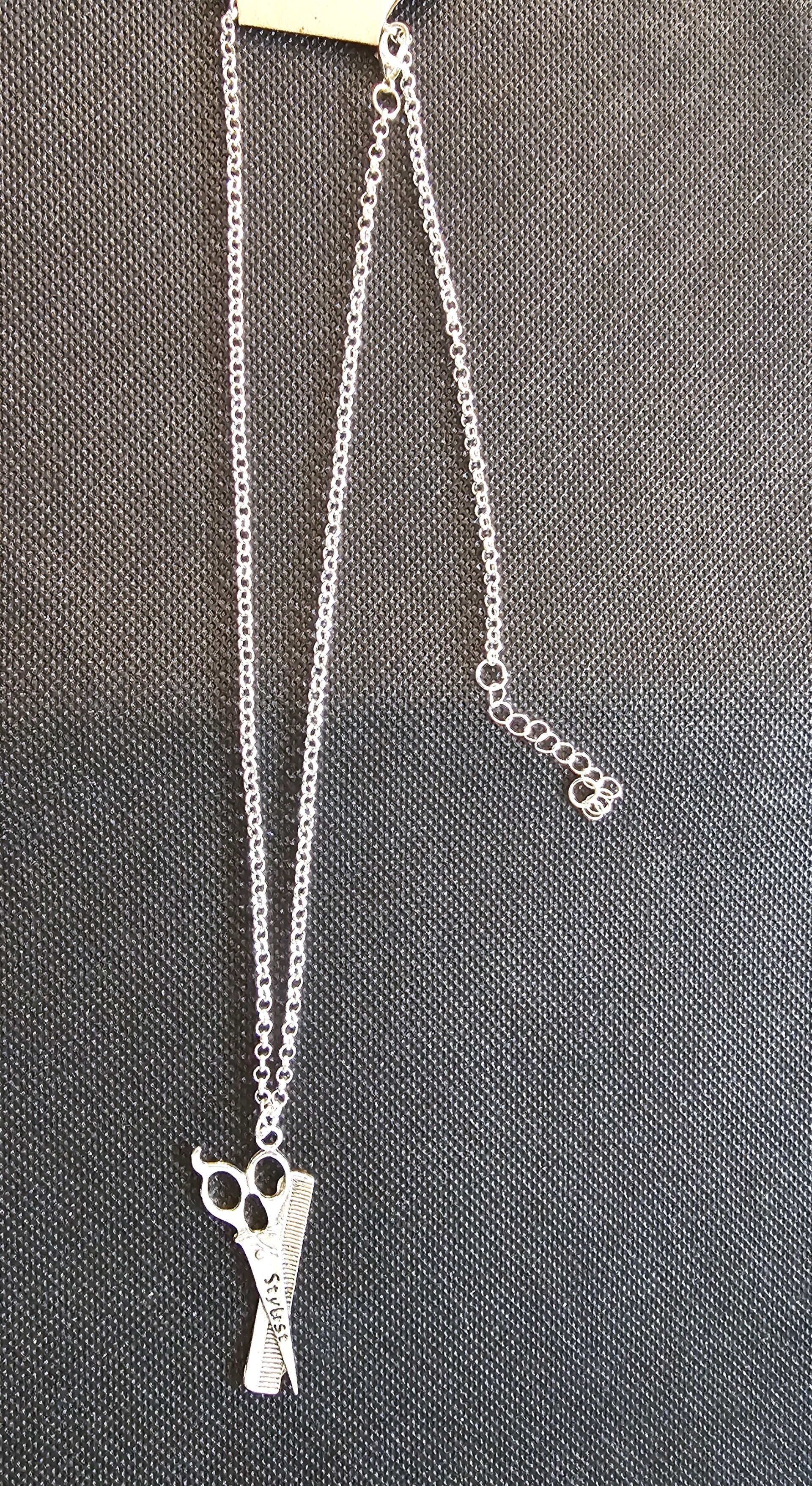 Stylist Scissors & Comb Pendant Necklace