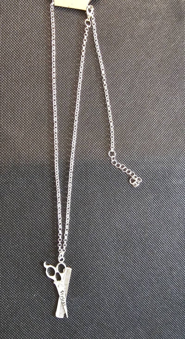 Stylist Scissors & Comb Pendant Necklace