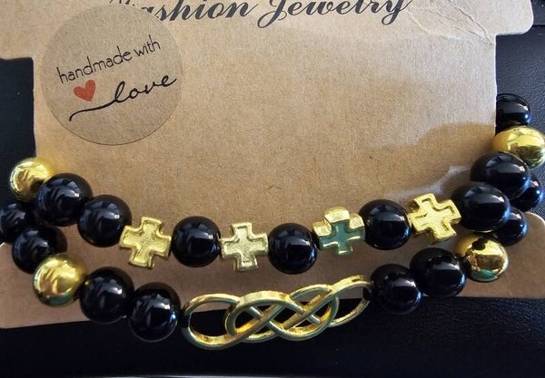 Handcrafted 2-Piece Infinity & Cross Stretch Bracelet Set