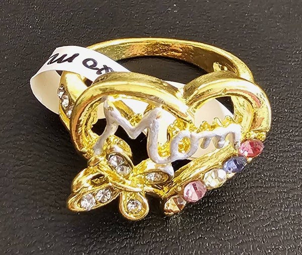 Two-Tone "Mom" Butterfly Heart Fashion Ring