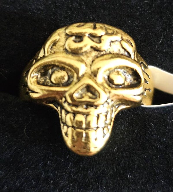 Unisex Vintage Gold-Tone Skull Signet Ring