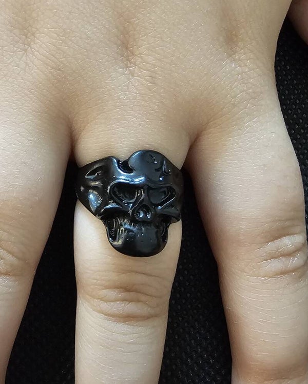 Unisex Midnight Black Skull Signet Ring
